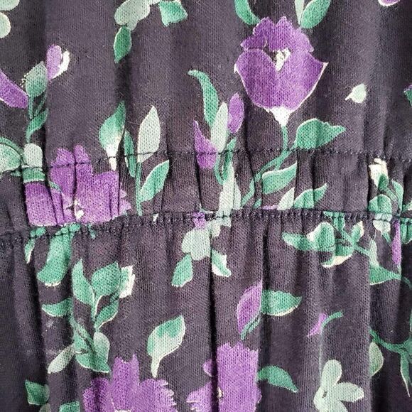 LL Bean Maxi Dress Modest Womens Size Large Floral Black Cotton Farmhouse - Picture 5 of 9